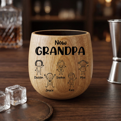 Personalized Wooden Whisky Cup for Dad or Grandpa Custom with 2-16 Children and Names