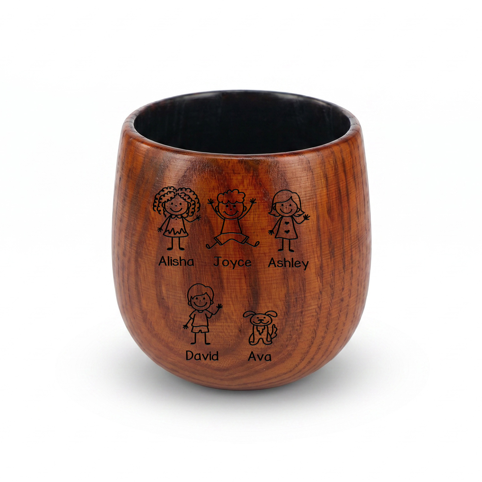Personalized Wooden Whiskey Tumbler Engraved Mug Customized with 1-8 Kids Names