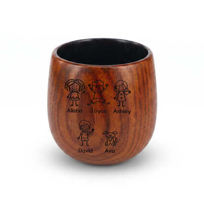 Personalized Wooden Whiskey Tumbler Engraved Mug Customized with 1-8 Kids Names