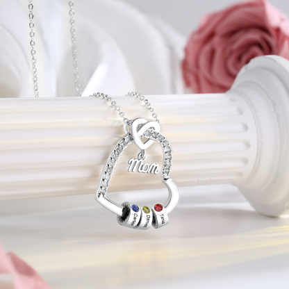 Personalized Heart Necklace for Mom with 1-5 Names and Birthstones – Custom Mother’s Day Pendant with Name, Title & Birthstone Gift for Mom or Grandma