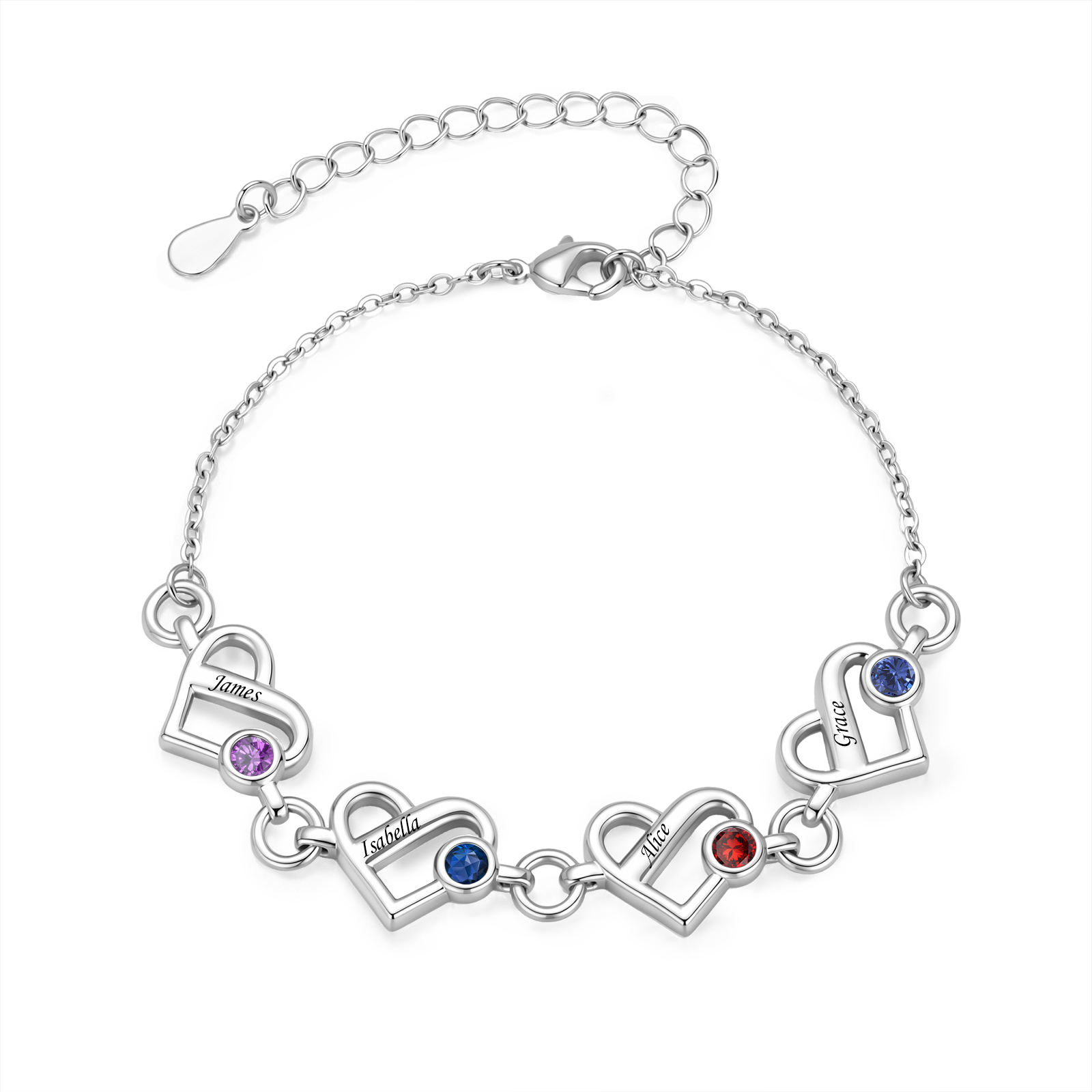 Personalized Heart Lock Bracelet Custom with 1-6 Names and Birthstones Gift for Her