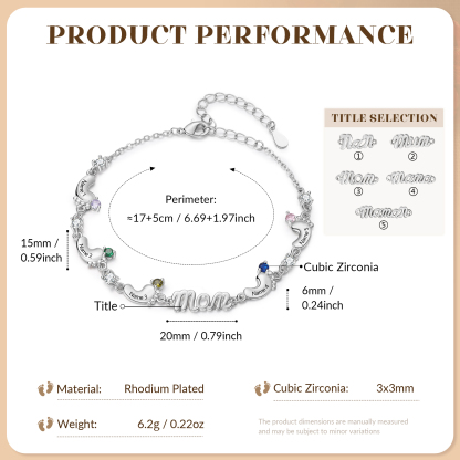 Personalized Mom Bracelet with 2–5 Baby Feet Names and Birthstones