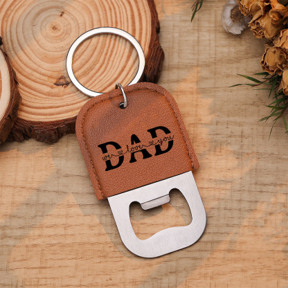 Personalized Leather Keychain For Dad With Bottle Opener Custom with 2-6 Names Hand In Hand Design