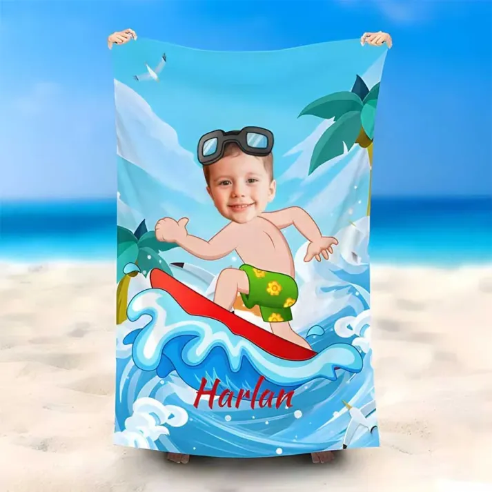 Personalized Beach Towel Customized Name & Photo Bath Towel Blanket Su
