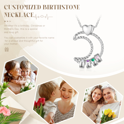 4 Names - Personalized Moon Pendant Necklace Custom Birthstones & Names Necklace Gift for Her | Jessemade