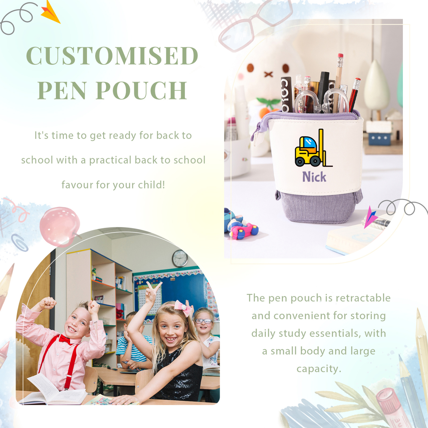 Personalized Name And Truck Pencil Case For Boys And Girls Back To School Gift