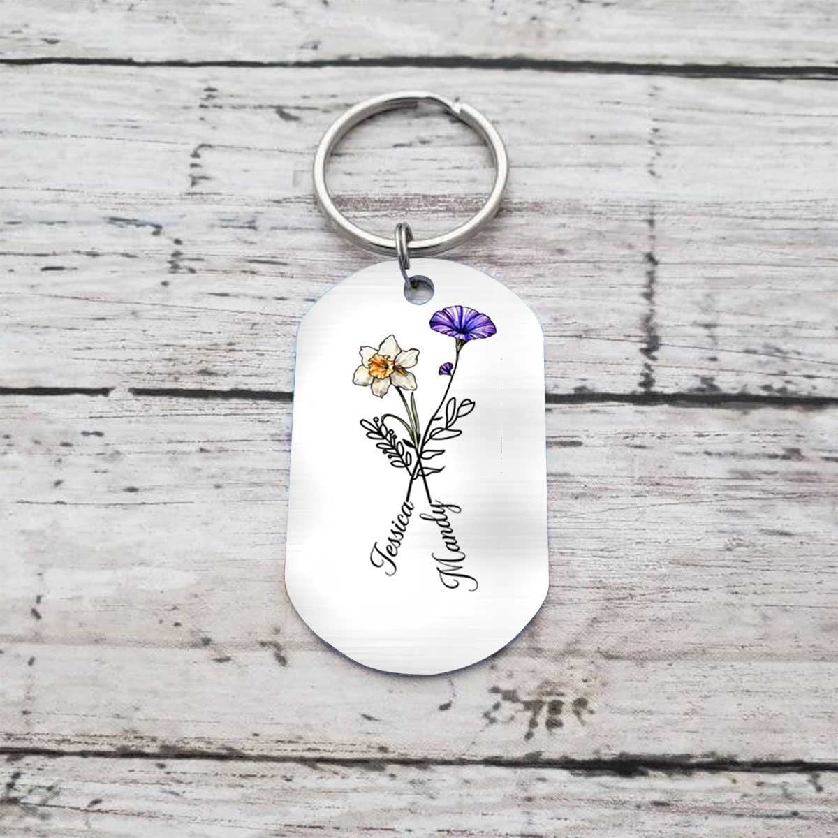 Personalized Keychain with Floral Calendar — The Day Our Love Blossomed