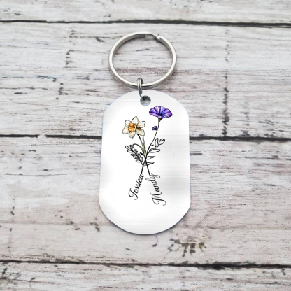Personalized Keychain with Floral Calendar — The Day Our Love Blossomed
