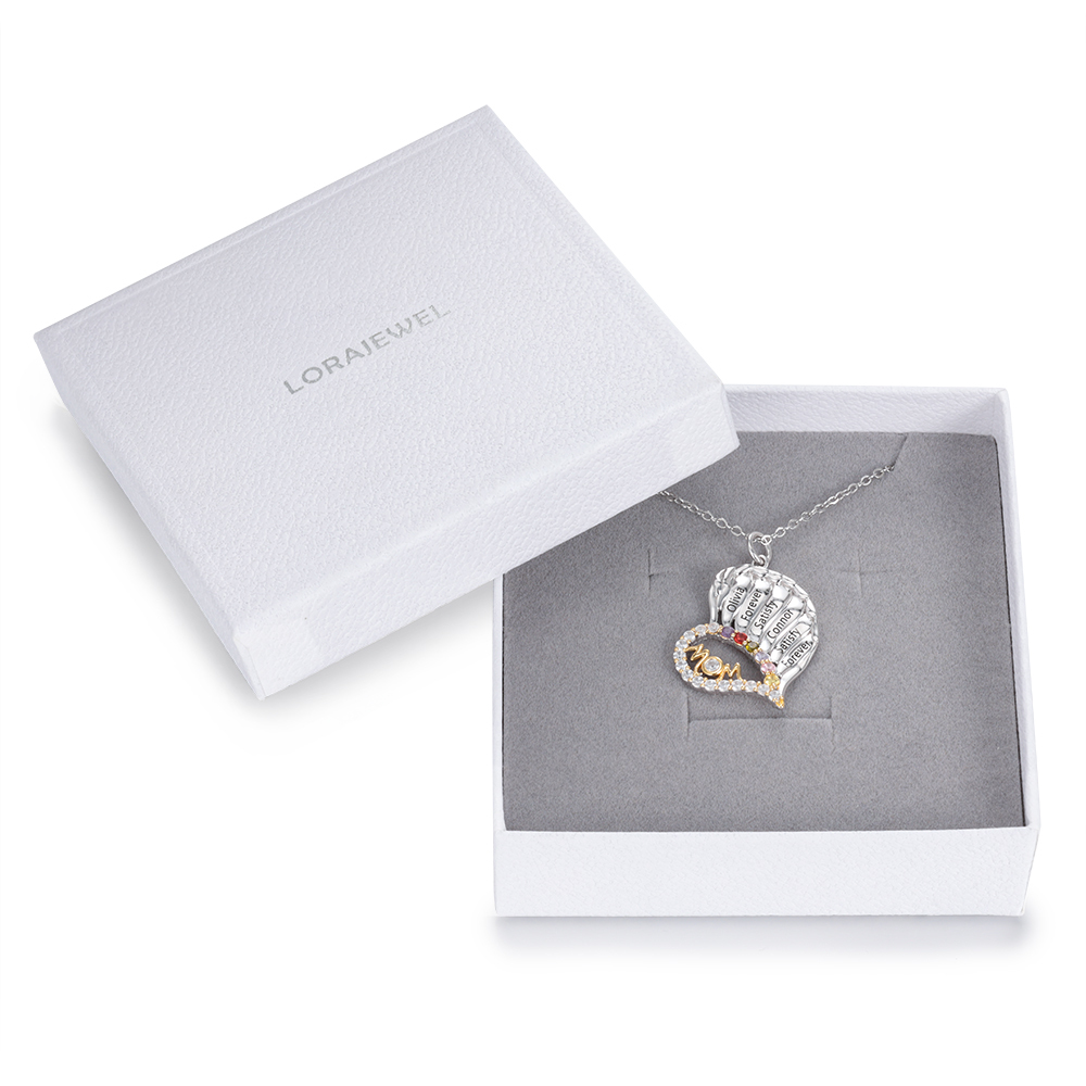 6 Names-Personalized Hearts Necklace Custom Birthstone Necklace Wonderful Gifts for Mom