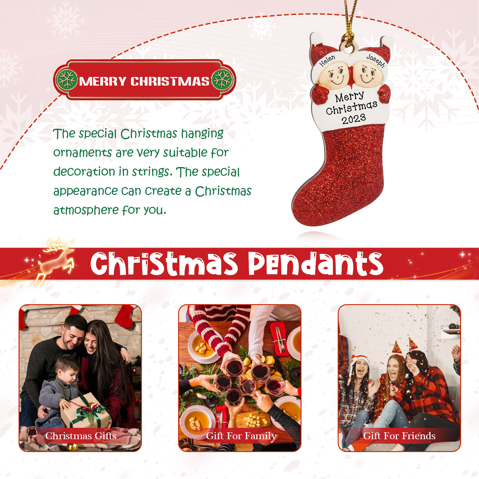 2 Names-Personalized Family Wooden Christmas Xmas Tree Decoration Ornament-Custom 3 Names And Text Hanging Ornament Gifts For Family