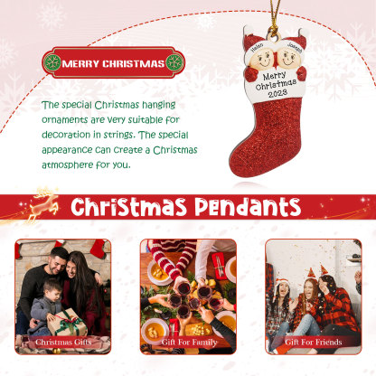 2 Names-Personalized Family Wooden Christmas Xmas Tree Decoration Ornament-Custom 3 Names And Text Hanging Ornament Gifts For Family