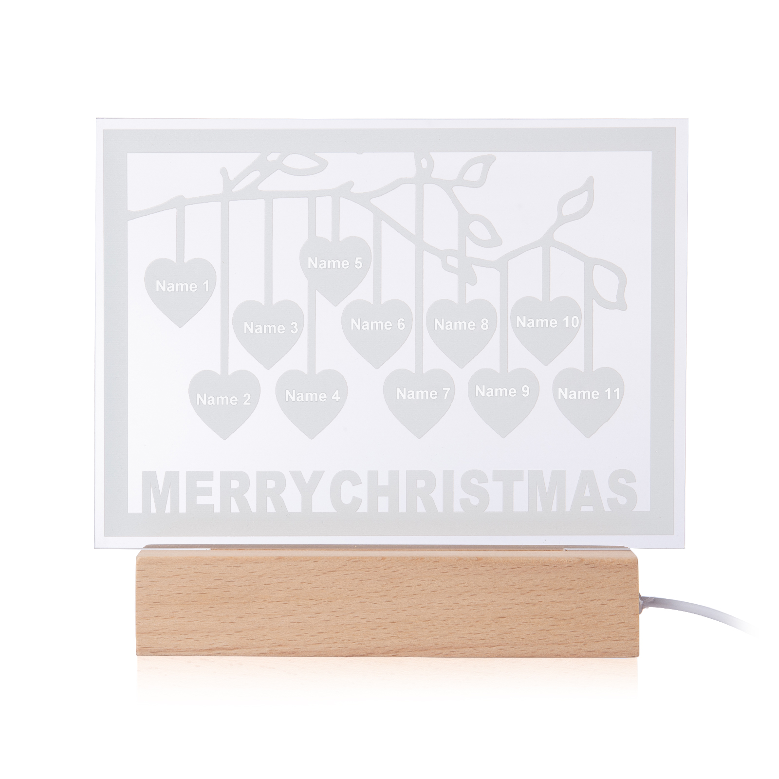 Personalized Family Tree Night Light LED Sign Engraved 11 Names Plaque USB Power Lamp