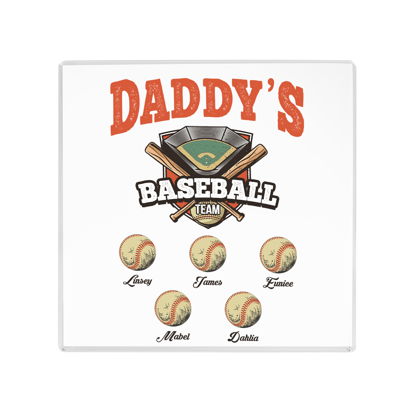 5 Names - Personalized Baseball Acrylic Keepsake Customized Name Acrylic Plaque Decoration Father's Day Gift for Dad