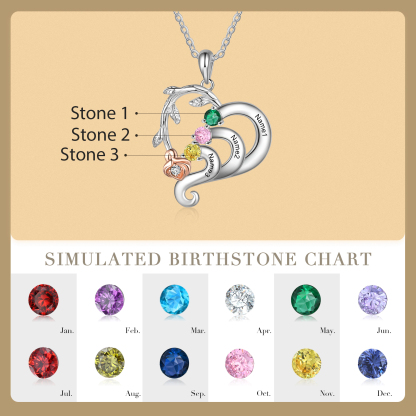 Personalized Rose Flower Heart Necklace With 3 Birthstones And Earring Custom Names Necklace For Her