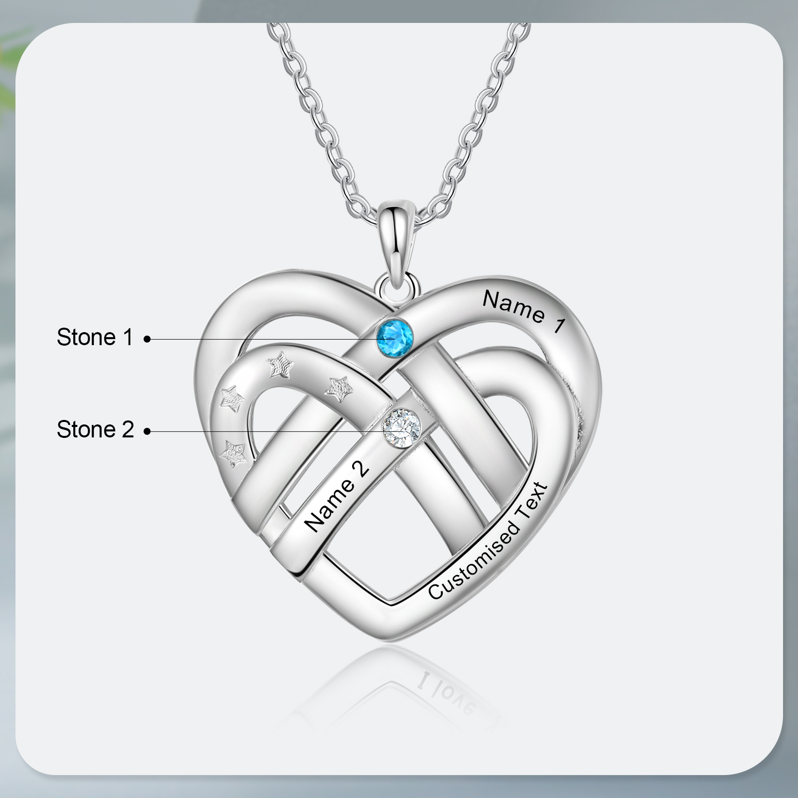 2 Names - Personalized Double Layer Heart Necklace with Custom Name and Birthstone, As a Mother's Day Gift for Mom