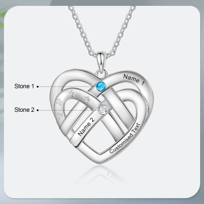 2 Names - Personalized Double Layer Heart Necklace with Custom Name and Birthstone, As a Mother's Day Gift for Mom