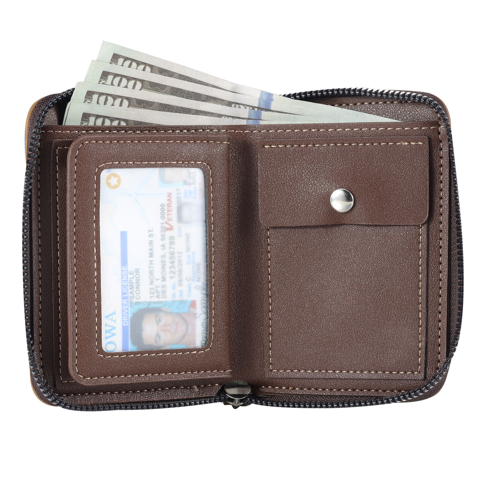 7 Names - Personalized Photo Text Custom Leather Men's Wallet Custom Name Zipper Wallet for Dad