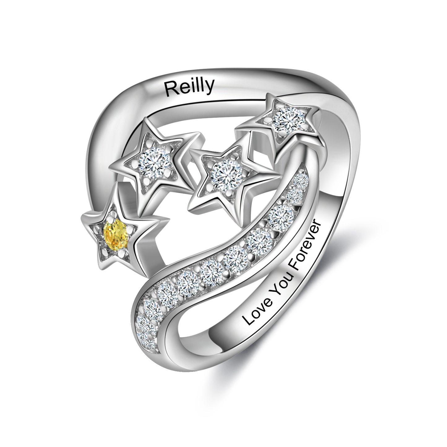 Personalized Star Ring With 1 Birthstone Engraved Names Ring Gift For Women