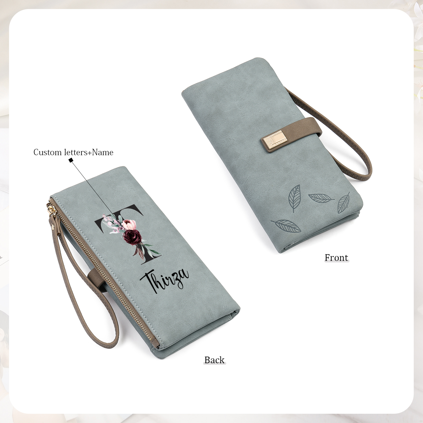 Personalized Exquisite Women'S Wallet Customized Letter And Name Zipper Wallet For Grandma