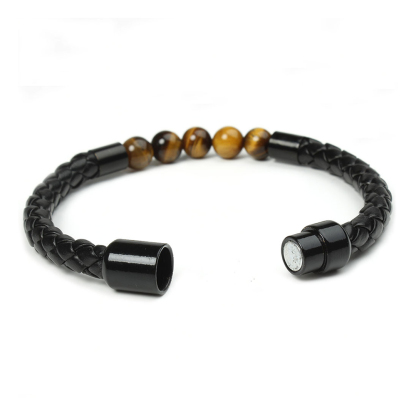 Tiger Eye Black Onyx Beaded Bracelet Men