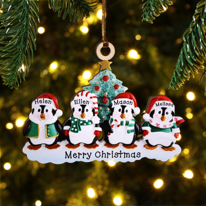 9 Names-Personalized Family Wooden Christmas Ornament-Custom 8 Names Hanging Ornament Gifts For Family-Winter Penguin Family