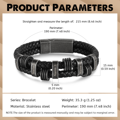 Personalized PU Leather Men's Bracelet, Custom 5 Names Bracelets Vintage Gift for Him-5 Names