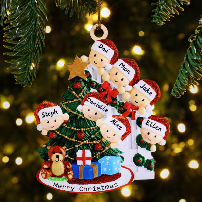 9 Names-Family Christmas Wooden Ornament Custom 9 Names Hanging Ornament Gifts For Family-Peeking Family