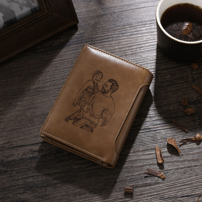 1 Name-Personalized Doll Customized Leather Men's Wallet Customized Name Folding Brown Wallet for Dad