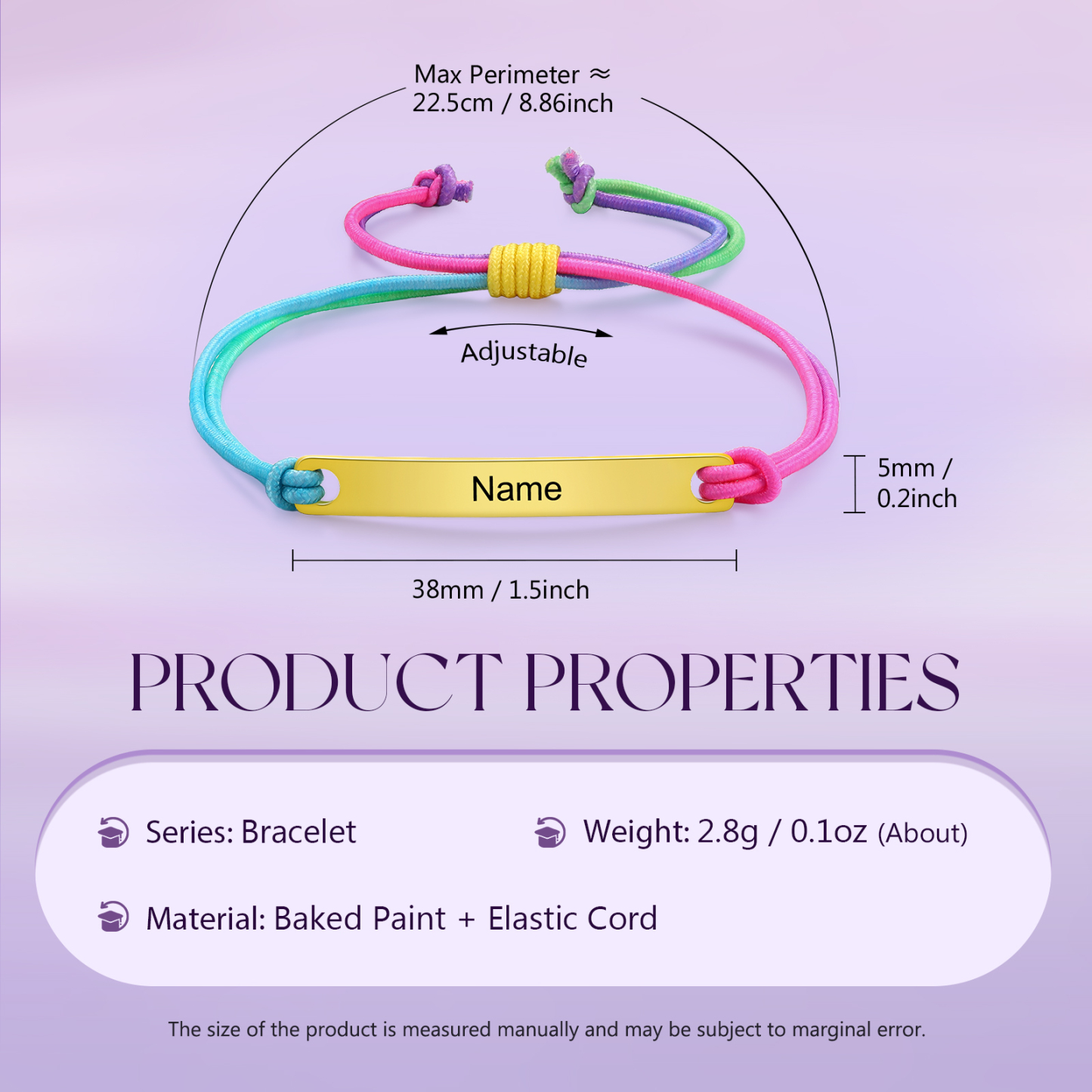 Personalized Name Elastic Rope Stainless Steel Bracelet Adjustable School Gift For Kid