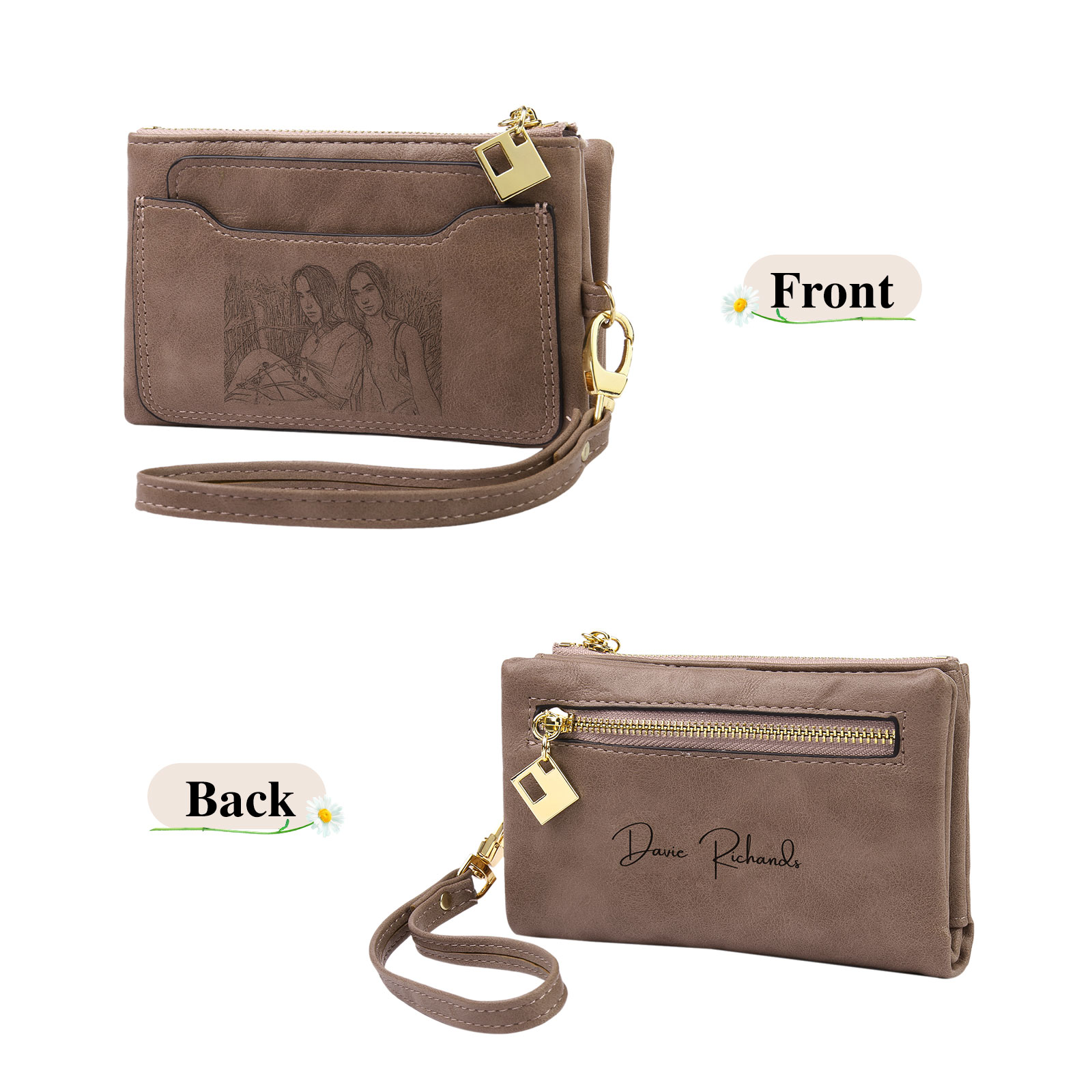 Personalized Photo & Text PU Leather Wallet Coin Purse Three Colors Available Gift for Her