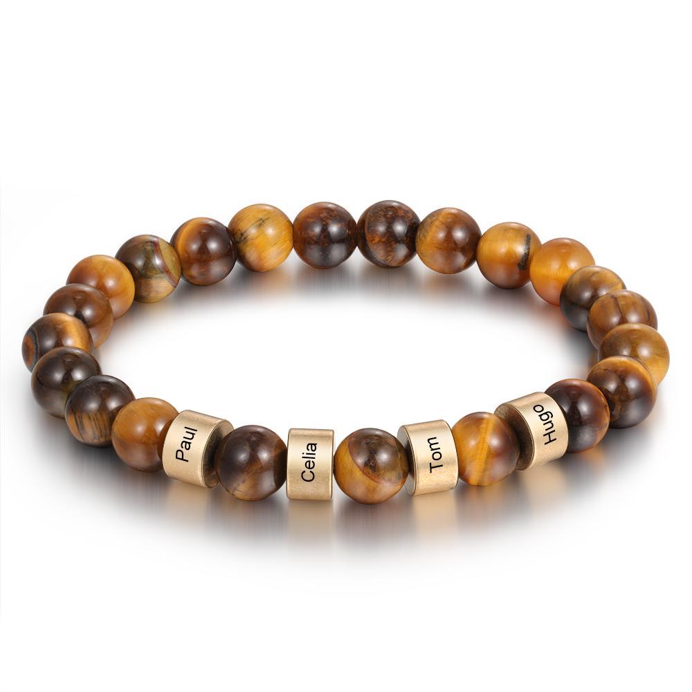 Father's day Personalized 4 names Brown Tiger Eye Men's Bracelet Gift For Him