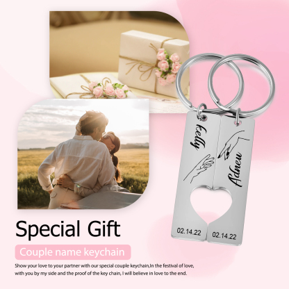 Personalized Promise Couple Keychain Set Engrave Name Heart Matching Couple Gifts