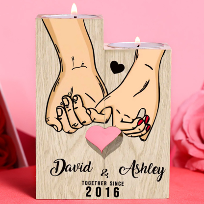 Personalised Couple Gift Set Pinky Promise Couple Candle Holder Heart Matching Keychain with Custom Names & Date Gift Box | Jessemade