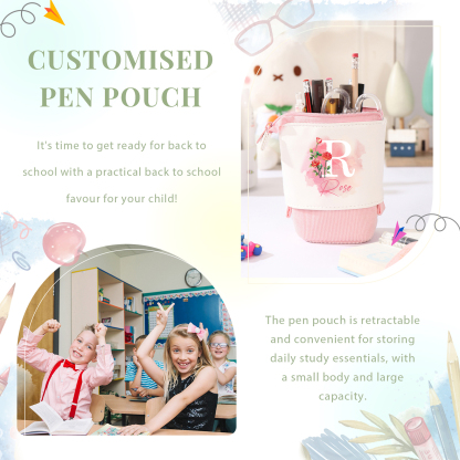 Personalized Pencil Case Custom Name & Letter & Birthday Flower Pen Pouch Back To School Gift for Kids