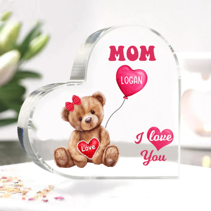 1 Name-Personalized Bear Acrylic Heart Keepsake Custom Text Acrylic Plaque Ornaments Gifts for Mum