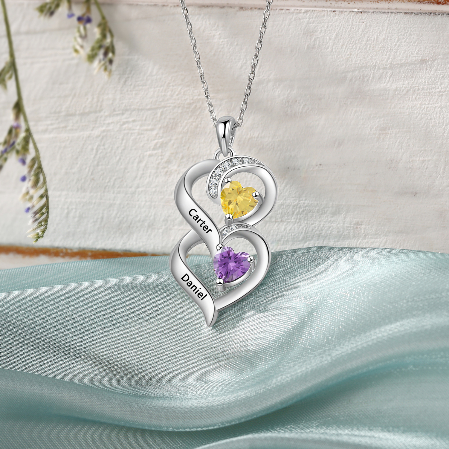 2 Name - Personalized Love Necklace with Customized Name and Birthstone, a Perfect and Exquisite Gift for Her