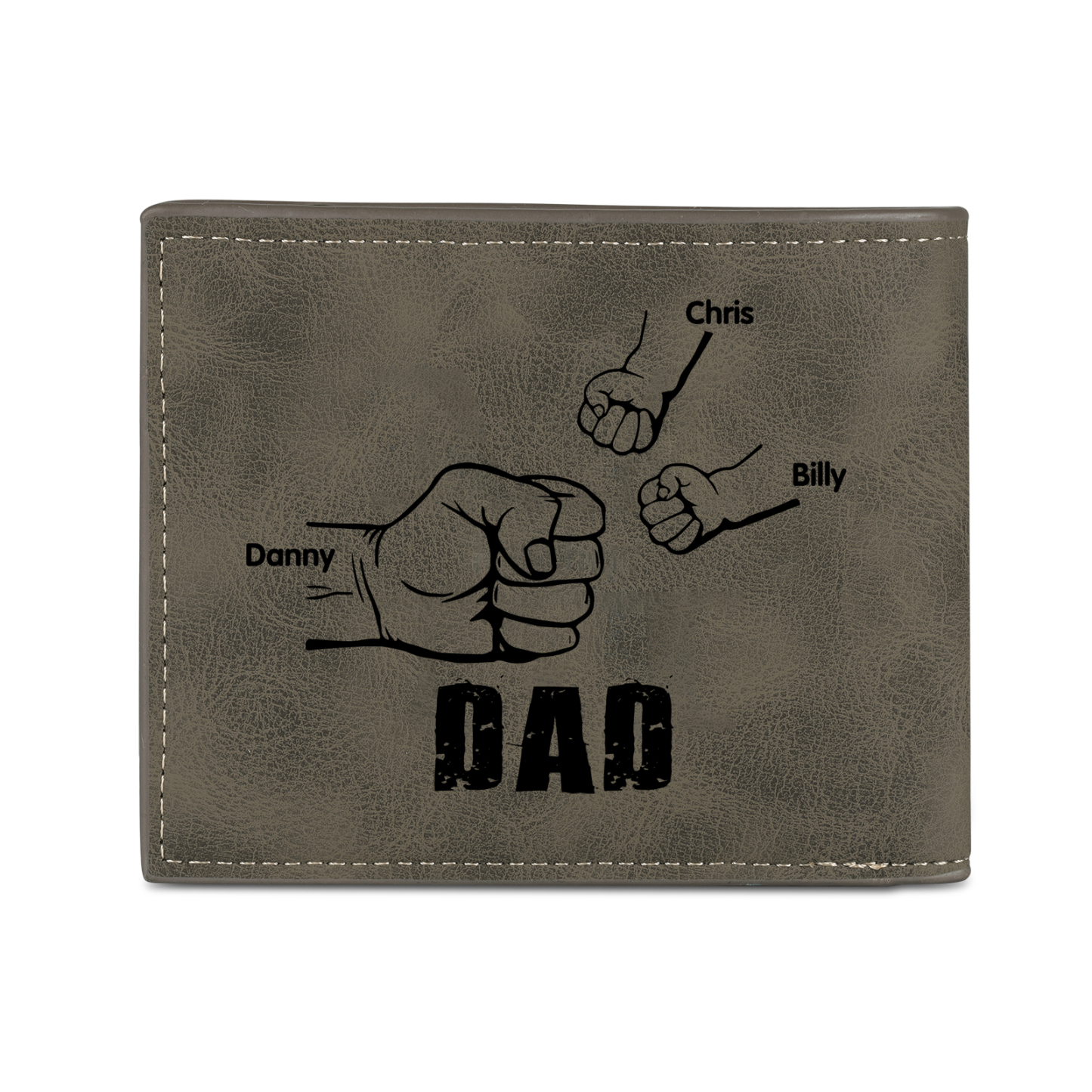 3 Names - Personalized Photo Custom Leather Men's Folding Wallet as a Father's Day Gift for Dad