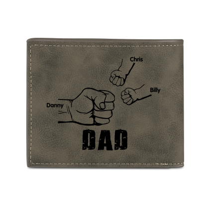 3 Names - Personalized Photo Custom Leather Men's Folding Wallet as a Father's Day Gift for Dad