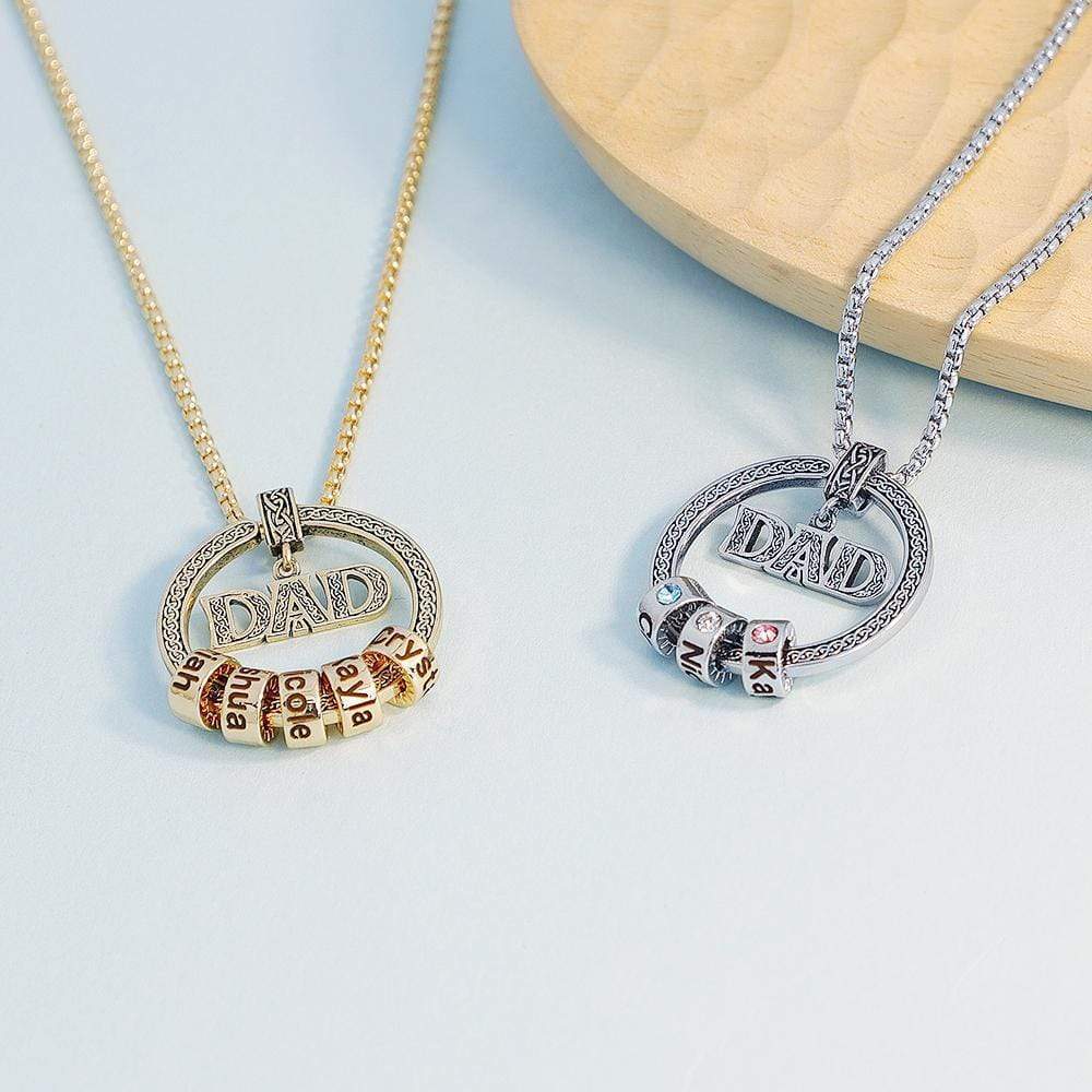 Dad Necklace Personalized Circle Men Necklace with Birthstones Engraved 5 Names Gifts For Father