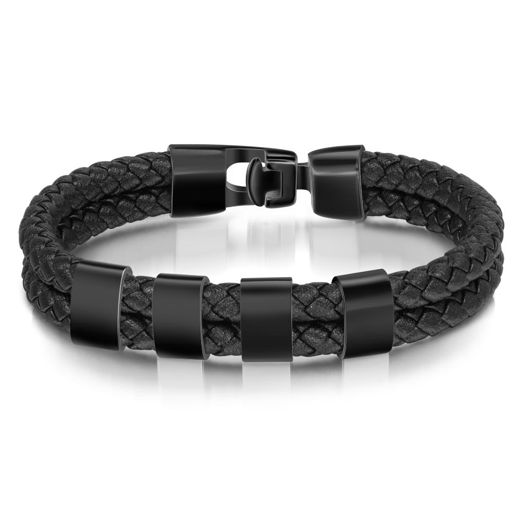 Personalized Braided Leather Bracelet Engraved 4 Names Men's Bracelet for Him