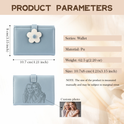 Women's Personalized Photo PU Leather Flower Wallet Coin Purse Four Colors Available Gift for Her