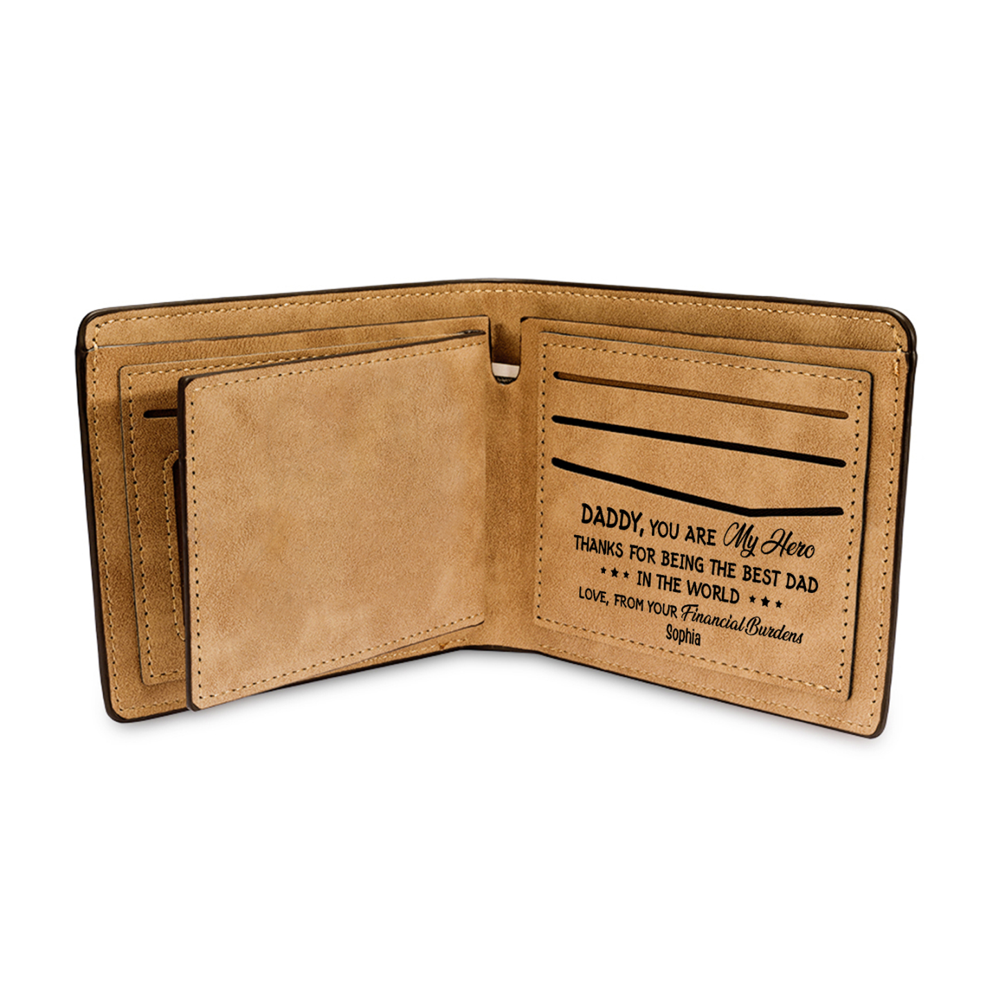 2 Names - Personalized Fist Bump Pattern Custom Text Leather Men's Wallet as a Father's Day Gift for Dad