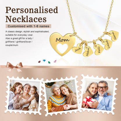 5 Names - Personalized Love Pendant Necklace with Gift Box Customized Name Gift for Her