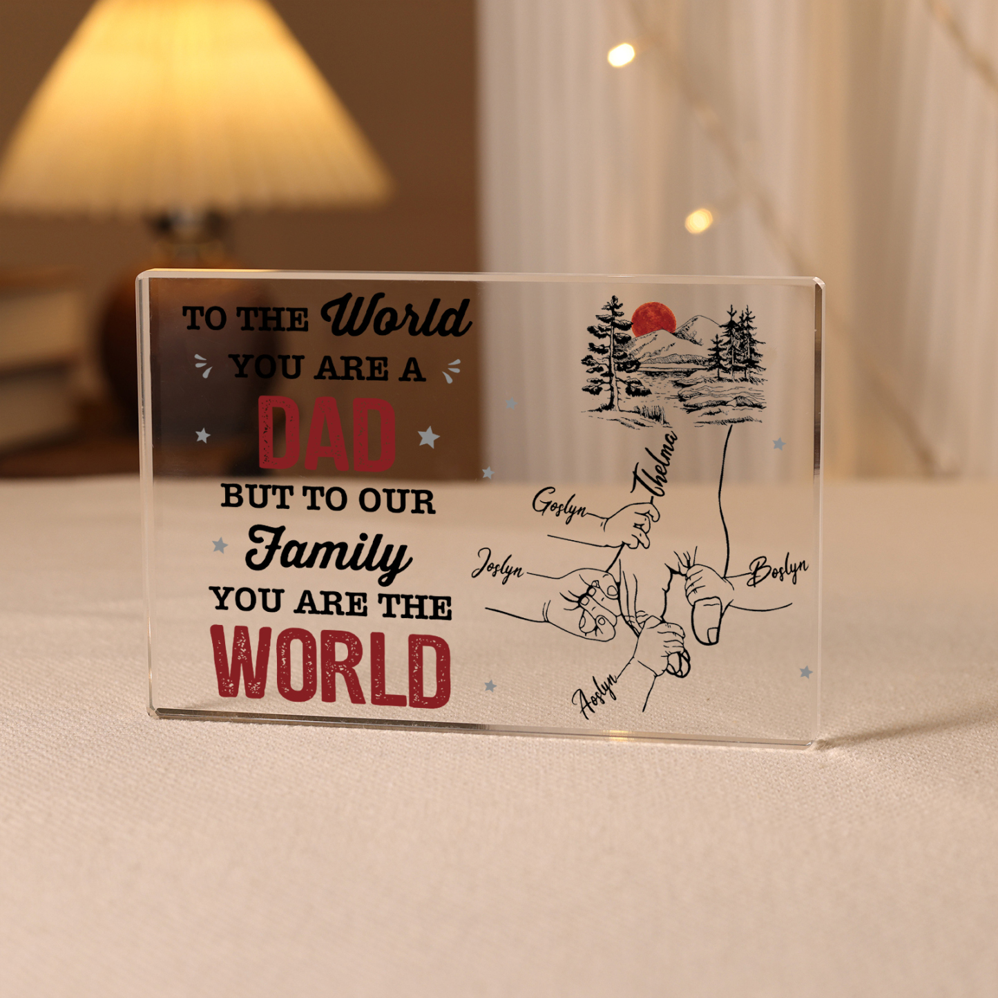 5 Names - Personalized Holding Hands Acrylic  Keepsake Ornament Gift for Dad