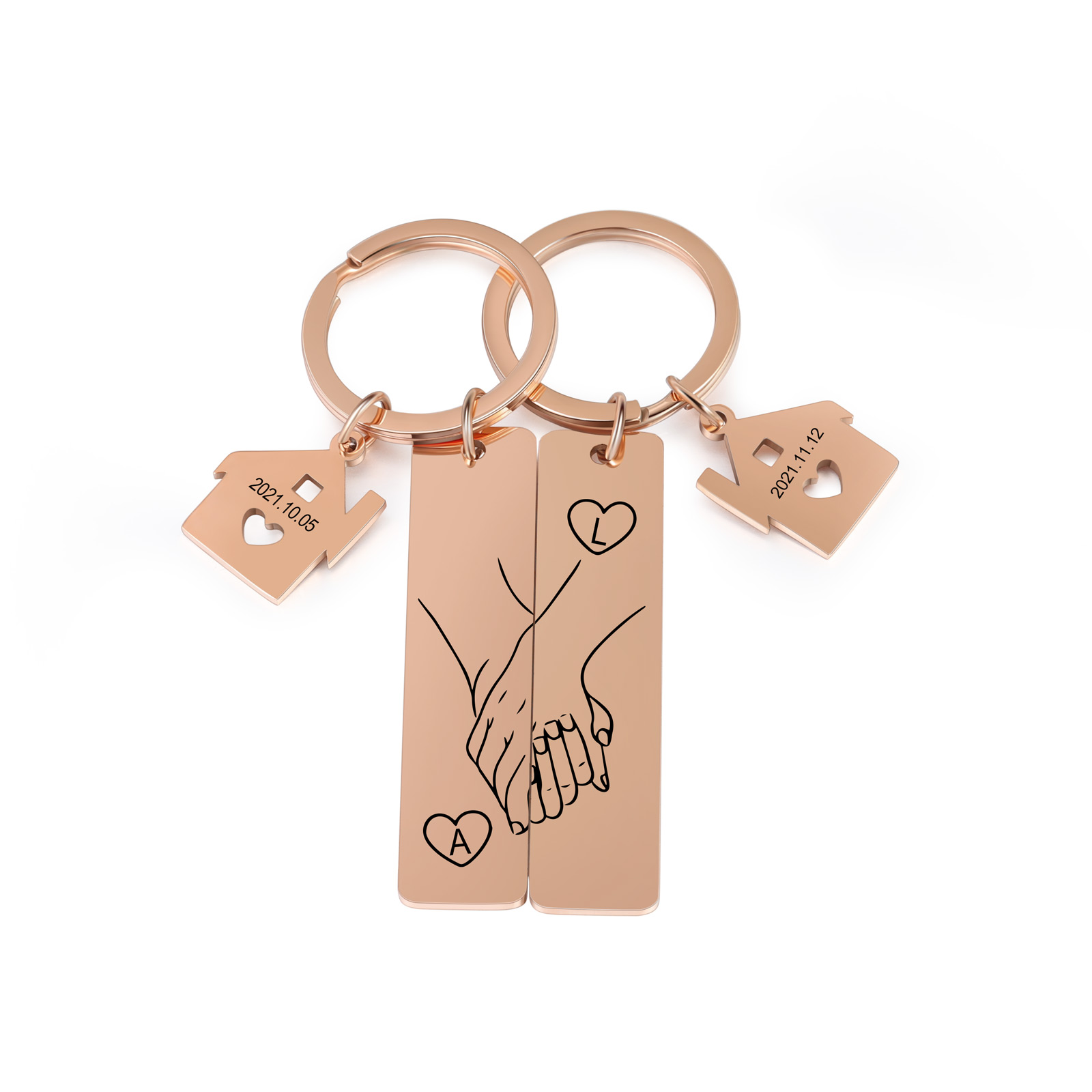 Holding Hands Couple Keychain Gift Set Personalized Date Initial Matching Couple Valentine's Day Gift