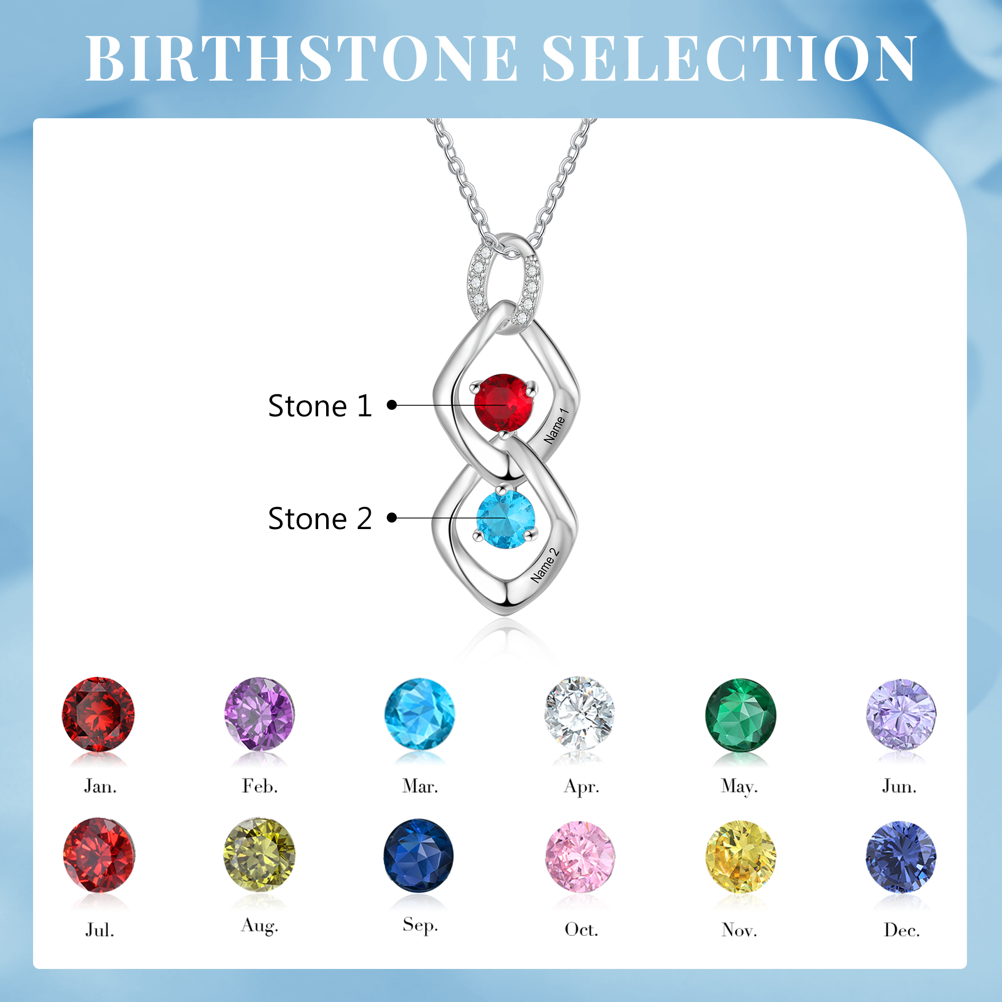 2 Names - Personalized Birthstone Necklace With Name Engraved For A Special Gift For Mom/Grandma