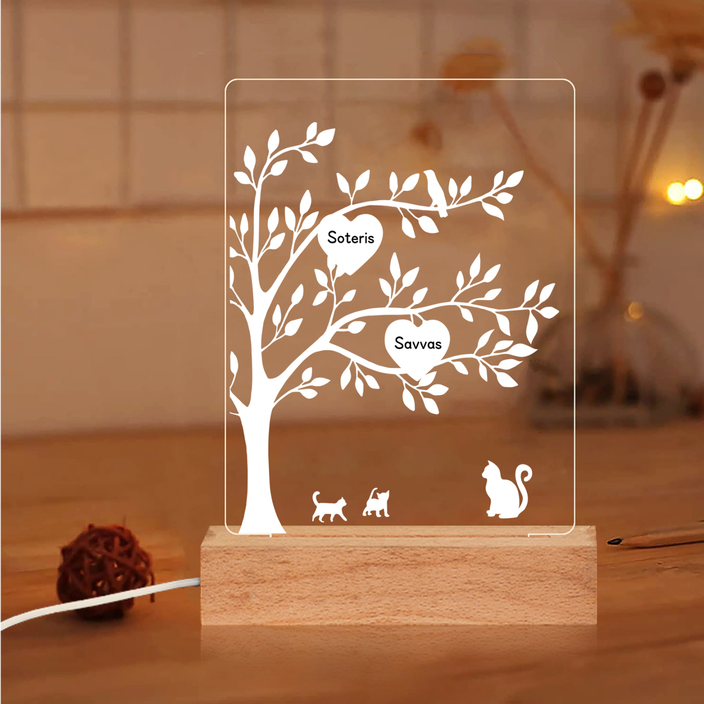 2 Names - Personalized Leaf Style Night Light With Custom Text LED Lig