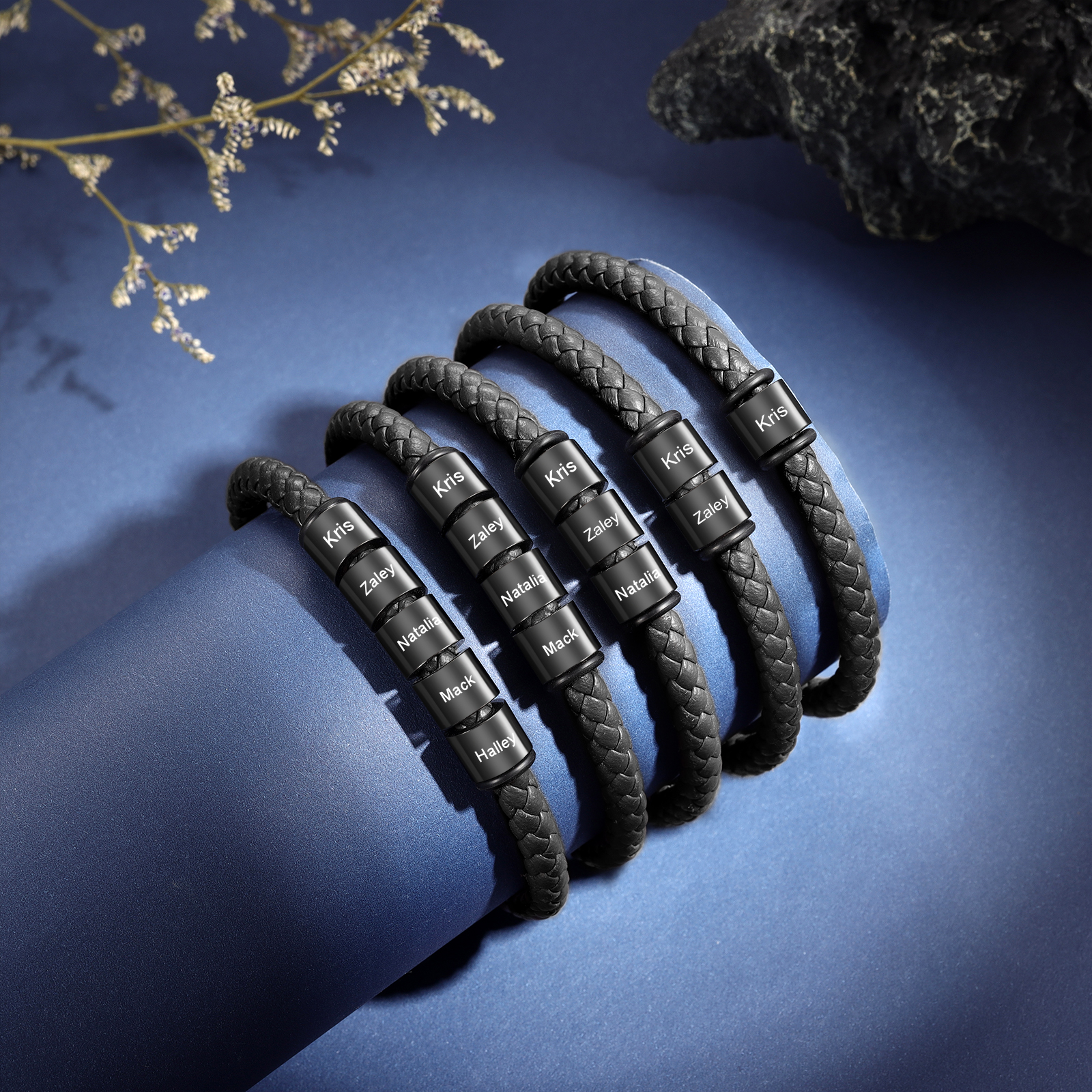 Personalized Men's Bead Bracelet with Custom 1 Name Personalized Gift for Him | Jessmade 