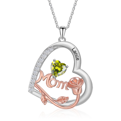 1 Name - Personalized Silver Heart Necklace with Birthstone and Name as a Mother's Day Gift for Mom