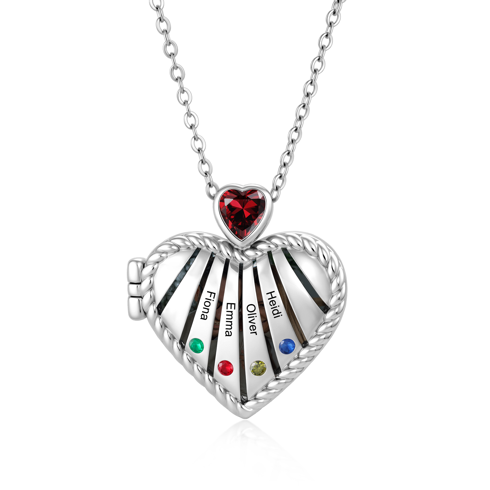 Personalized Heart Locket Birthstone Photo Necklace Custom with 1-6 Names Birthstones